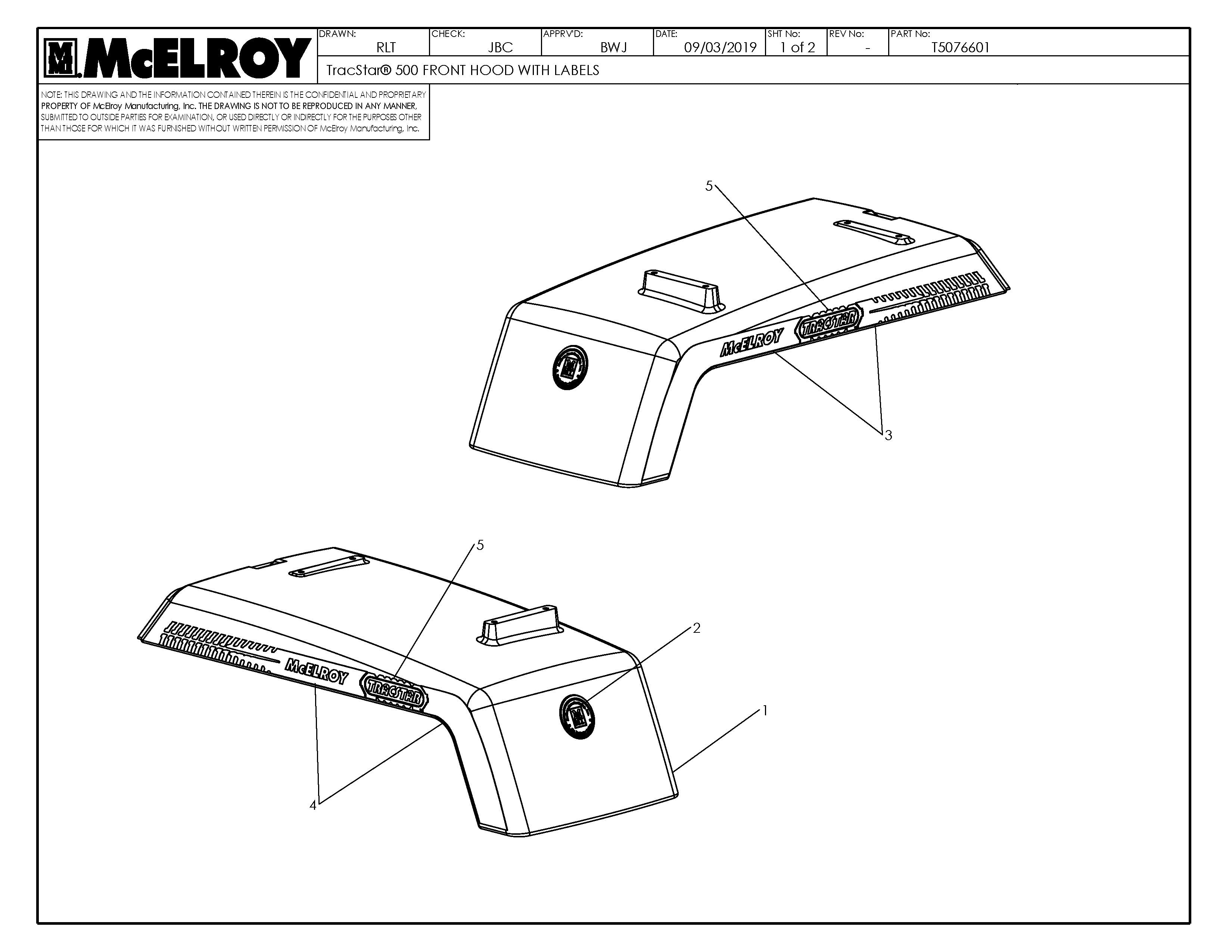 T5076601 - T500 Front Hood W/ Labels