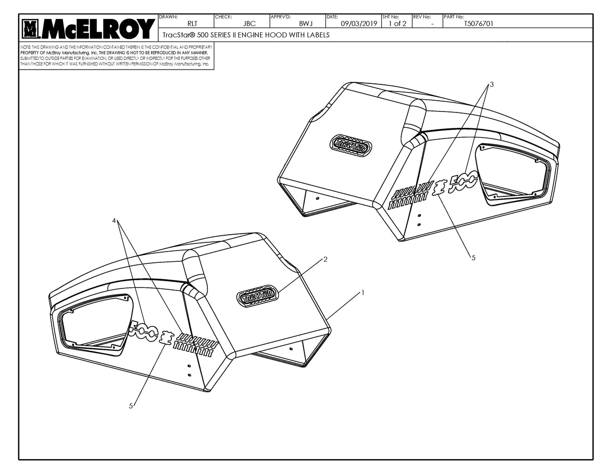 T5076701 - T500 S2 Eng Hood W/ Labels
