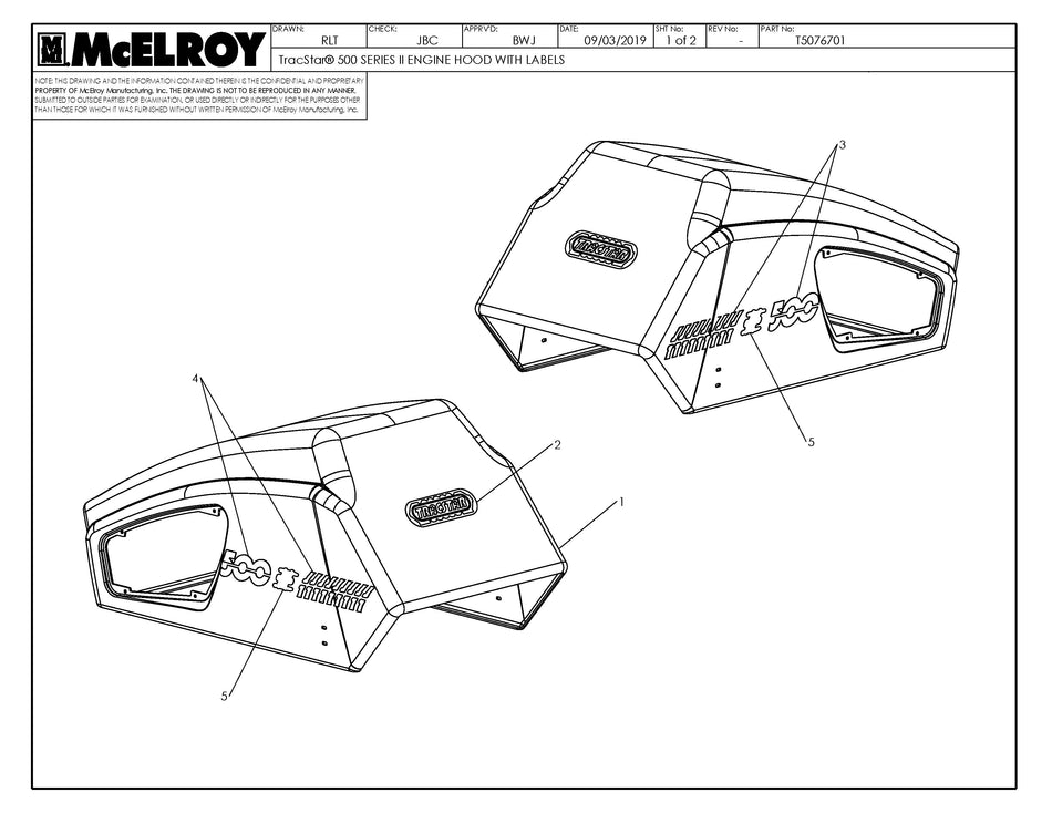 T5076701 - T500 S2 Eng Hood W/ Labels