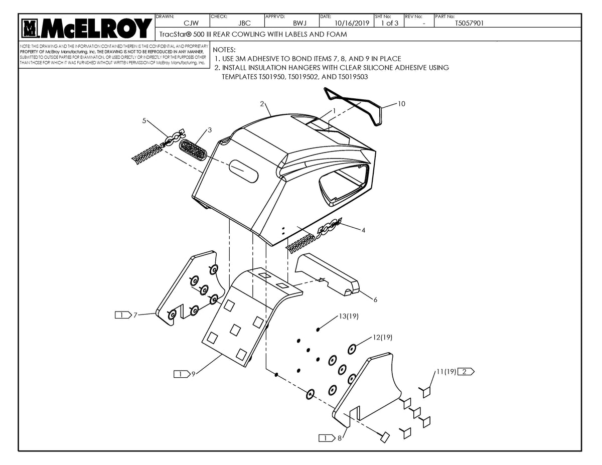 McElroy Part T5057901 - T500 III REAR CWLNG W/LBL&FOAM For Sale