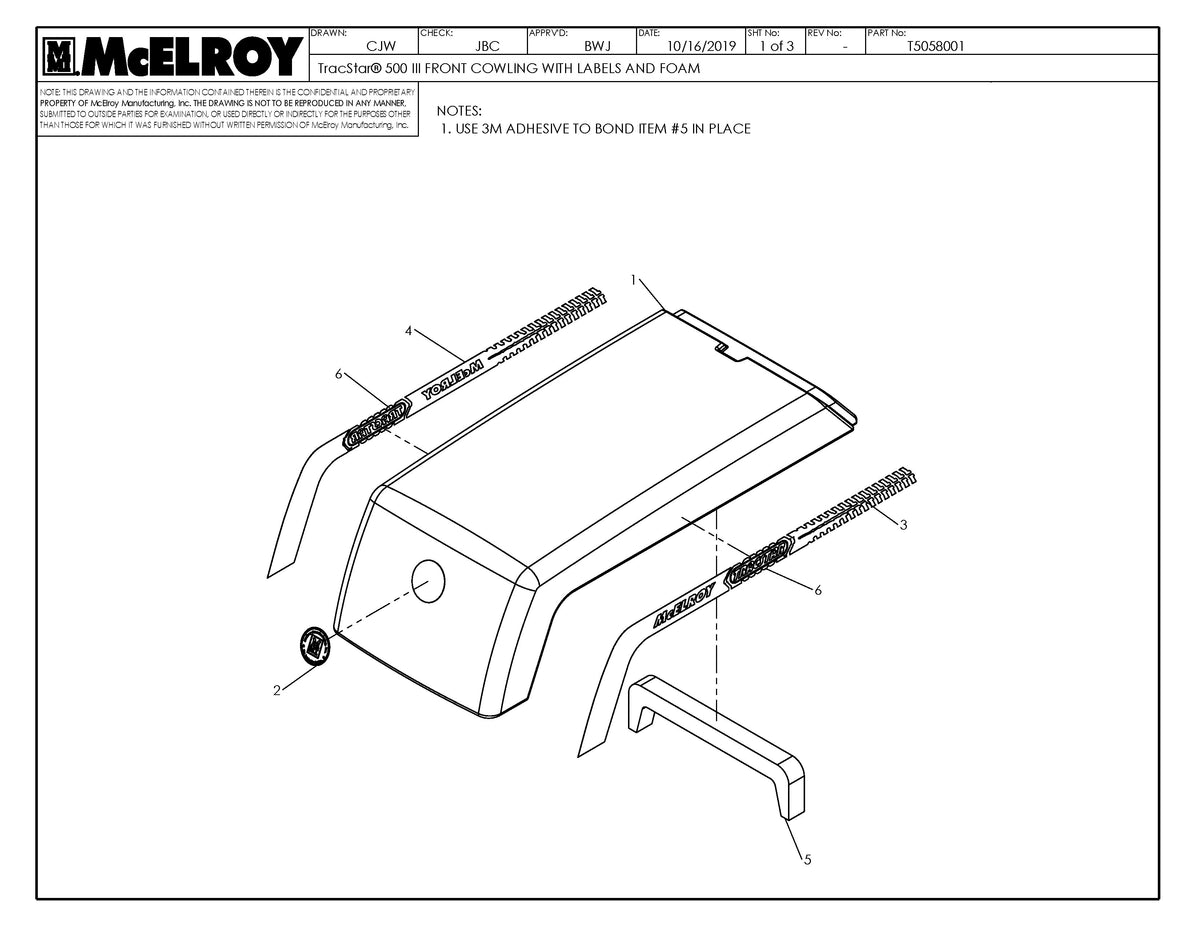 McElroy Part T5058001 - T500 III FRNT CWLNG W/LBL&FOAM For Sale