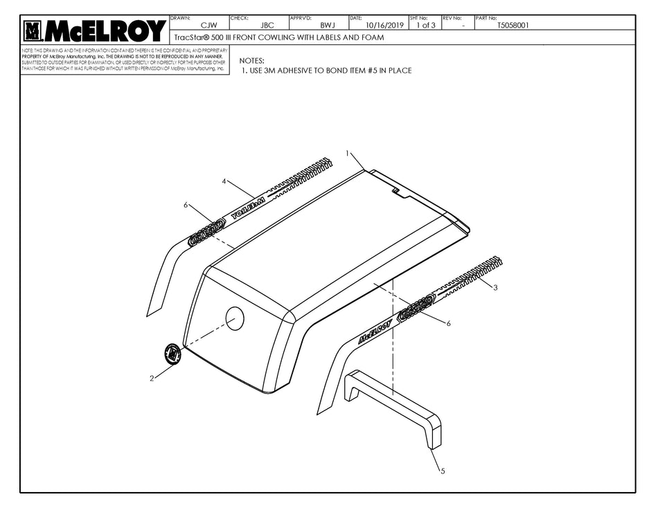 McElroy Part T5058001 - T500 III FRNT CWLNG W/LBL&FOAM For Sale
