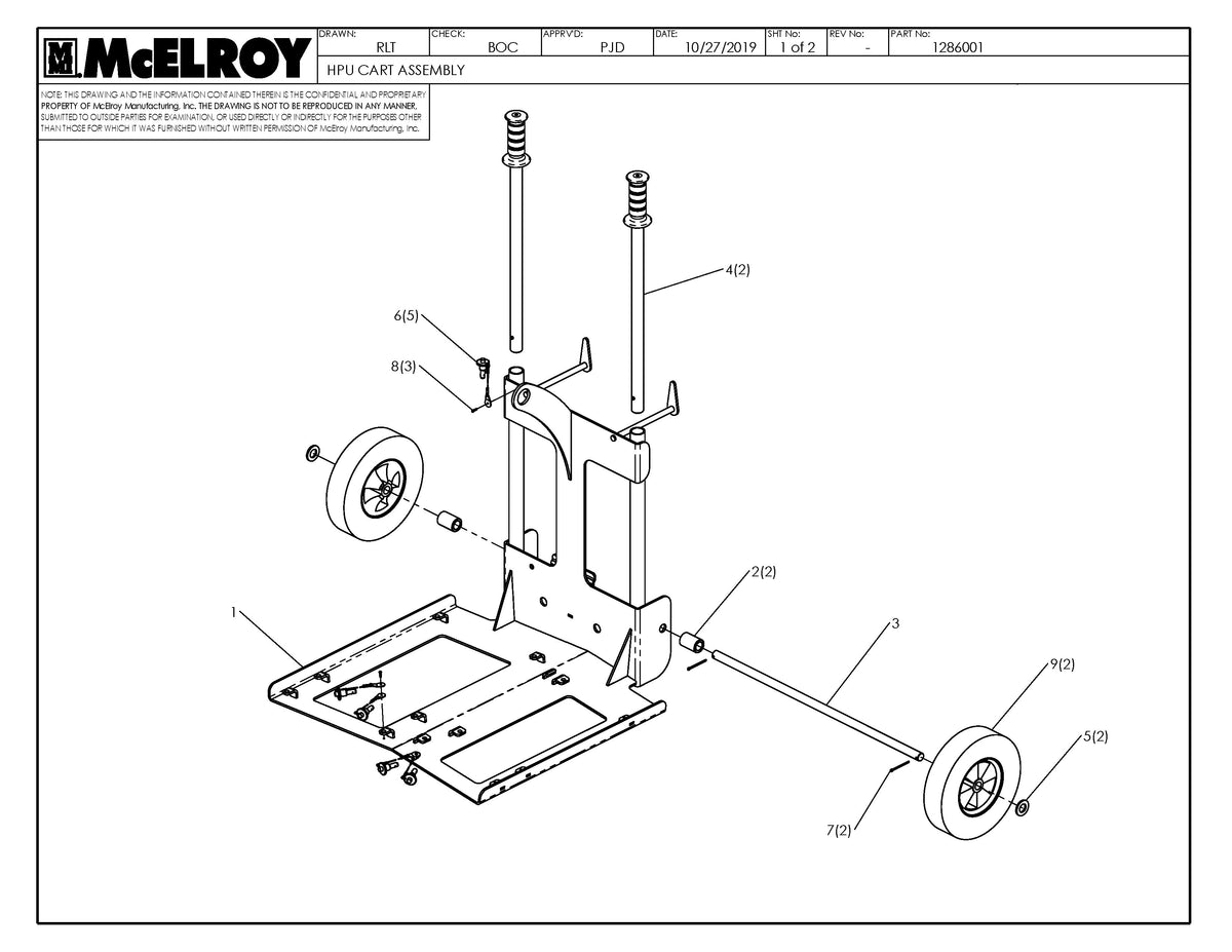 McElroy Part 1286001 - HPU CART ASSY for sale