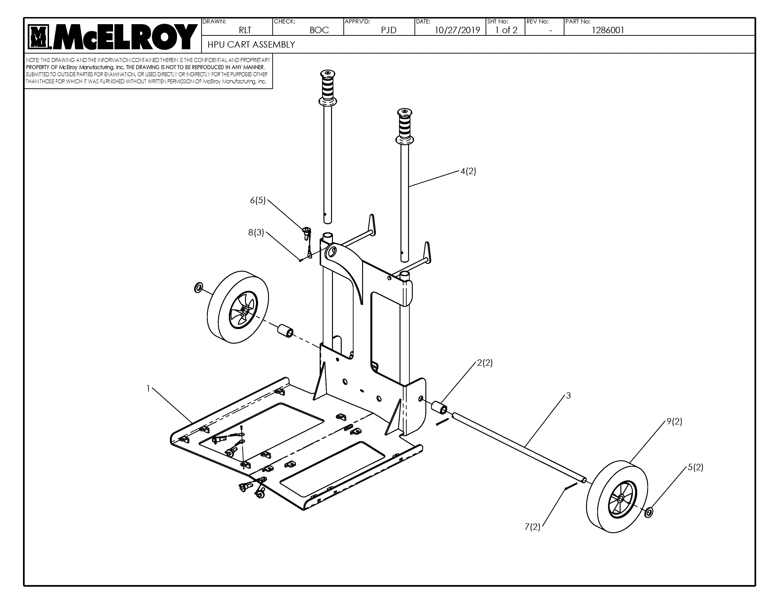 McElroy Part 1286001 - HPU CART ASSY for sale