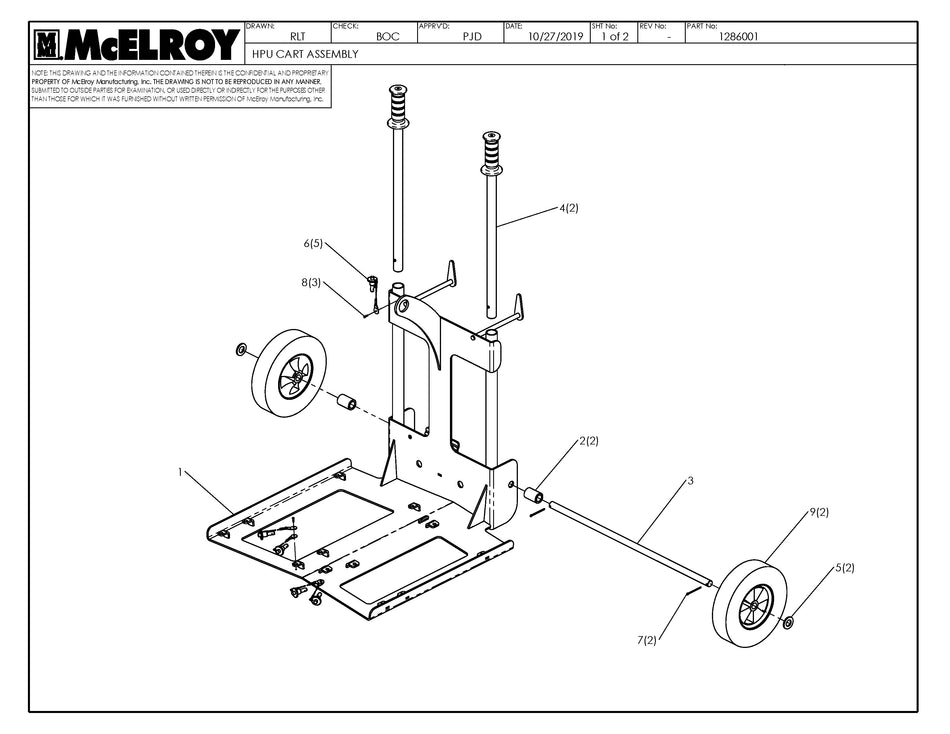McElroy Part 1286001 - HPU CART ASSY for sale