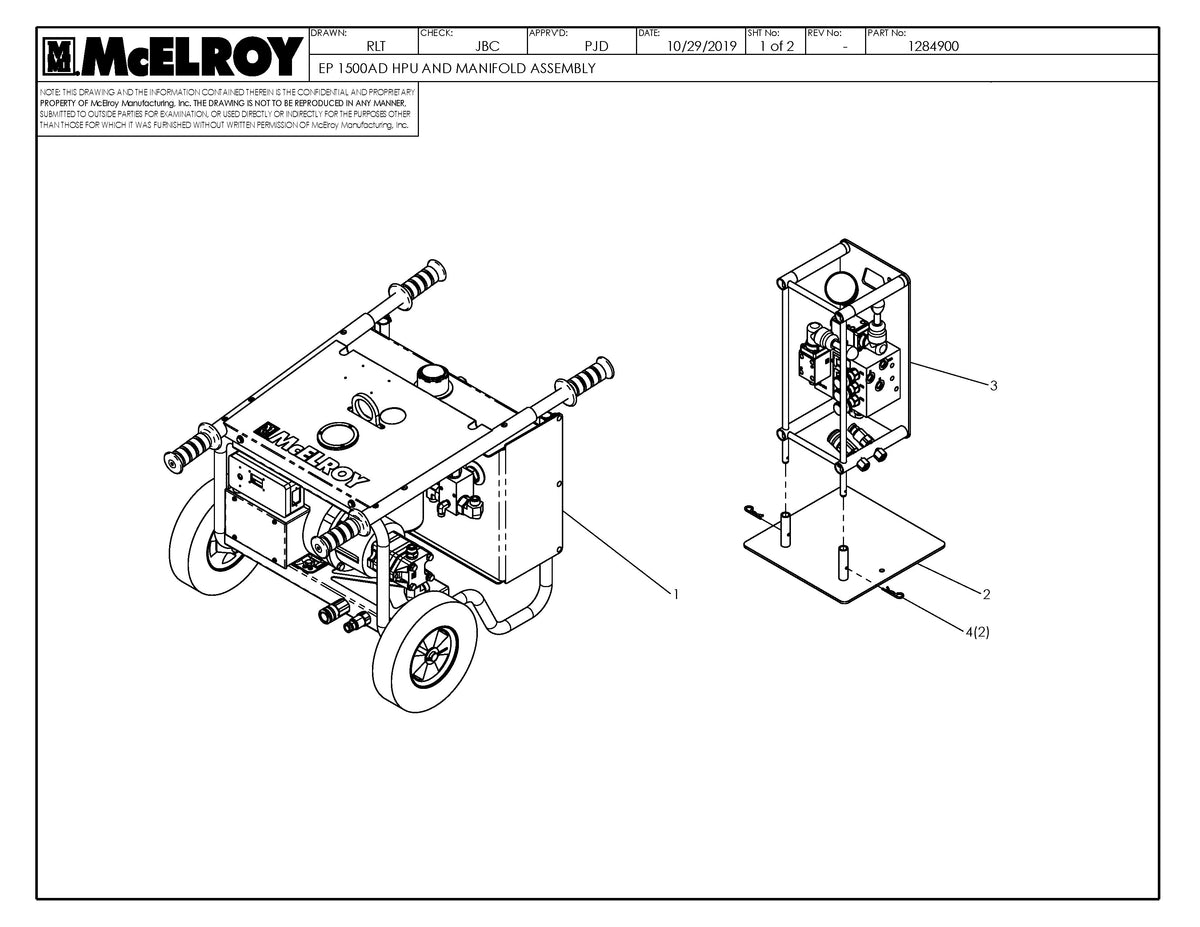 McElroy Part 1284902 - EP1500AD 240V HPU & MNFLD ASSY for sale