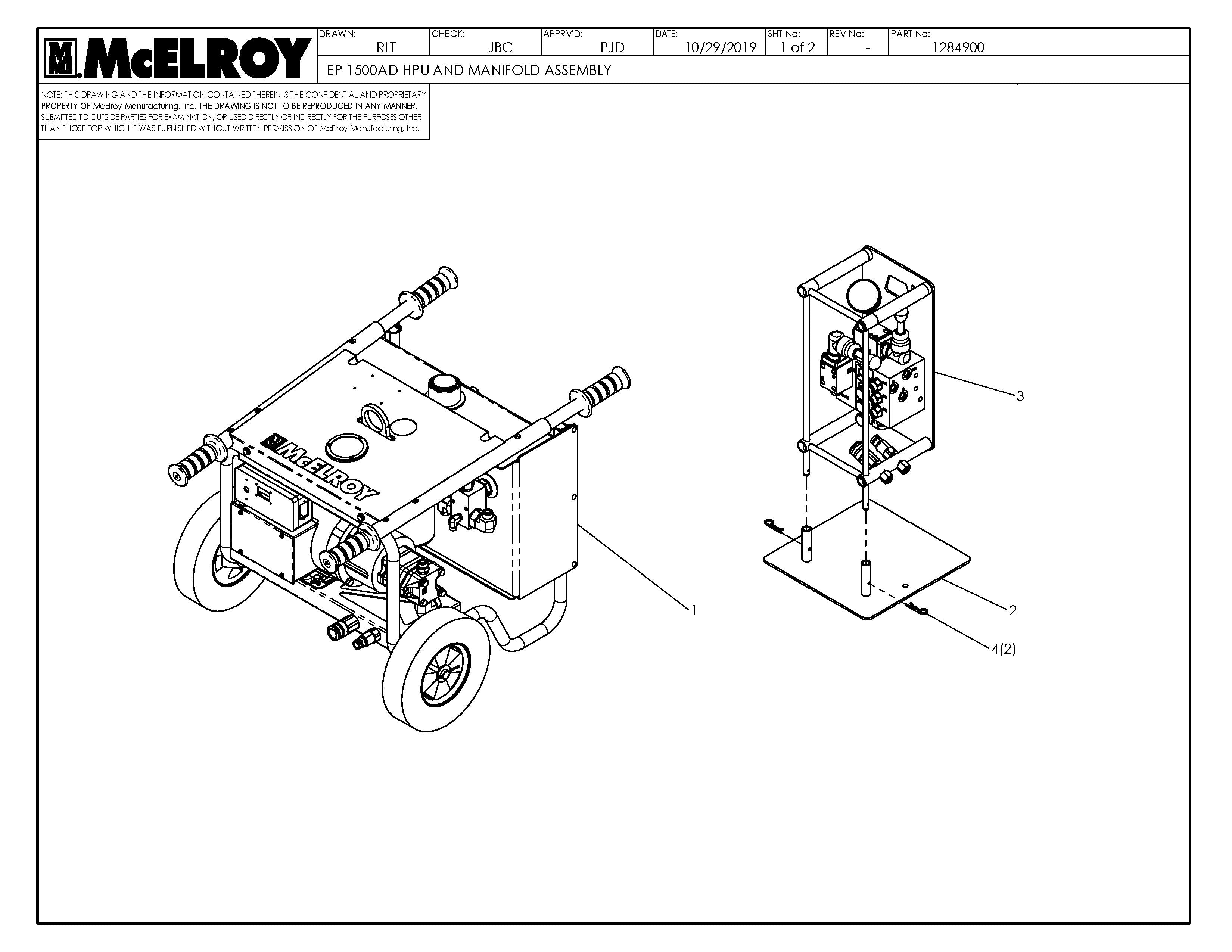 McElroy Part 1284902 - EP1500AD 240V HPU & MNFLD ASSY for sale
