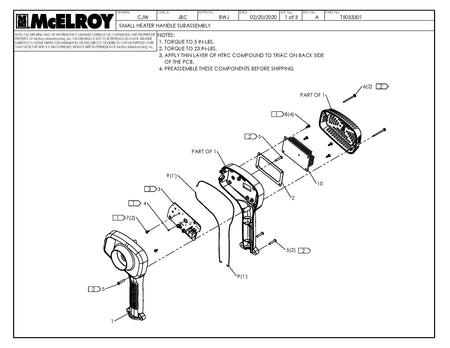 McElroy Part T5033301 - SMALL HEATER HANDLE SUBASSY For Sale