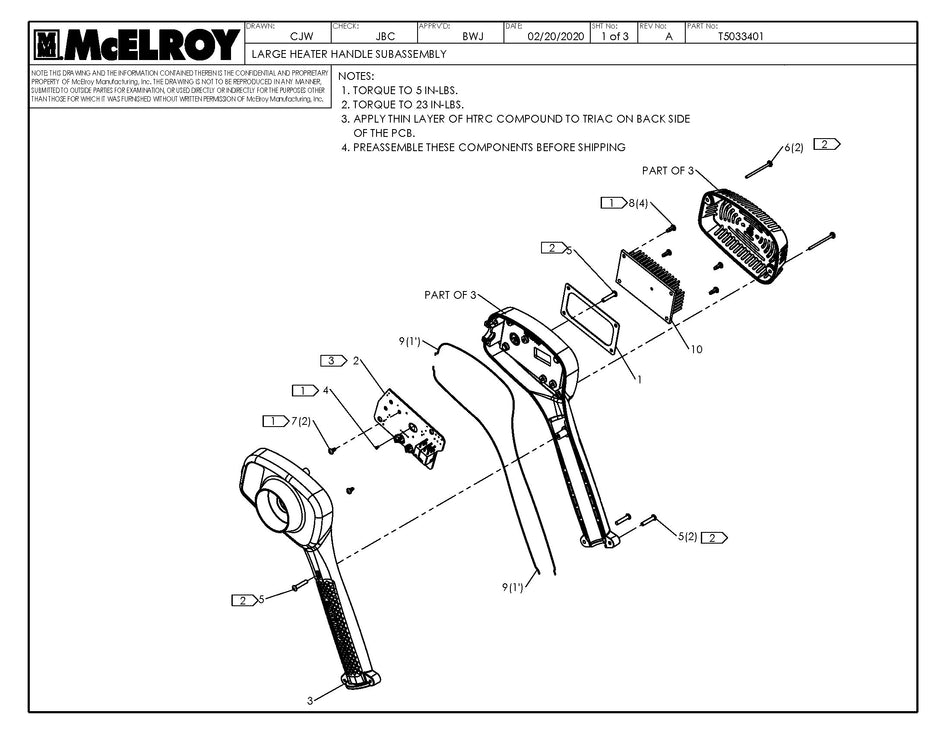 McElroy Part T5033401 - LARGE HEATER HANDLE SUBASSY For Sale