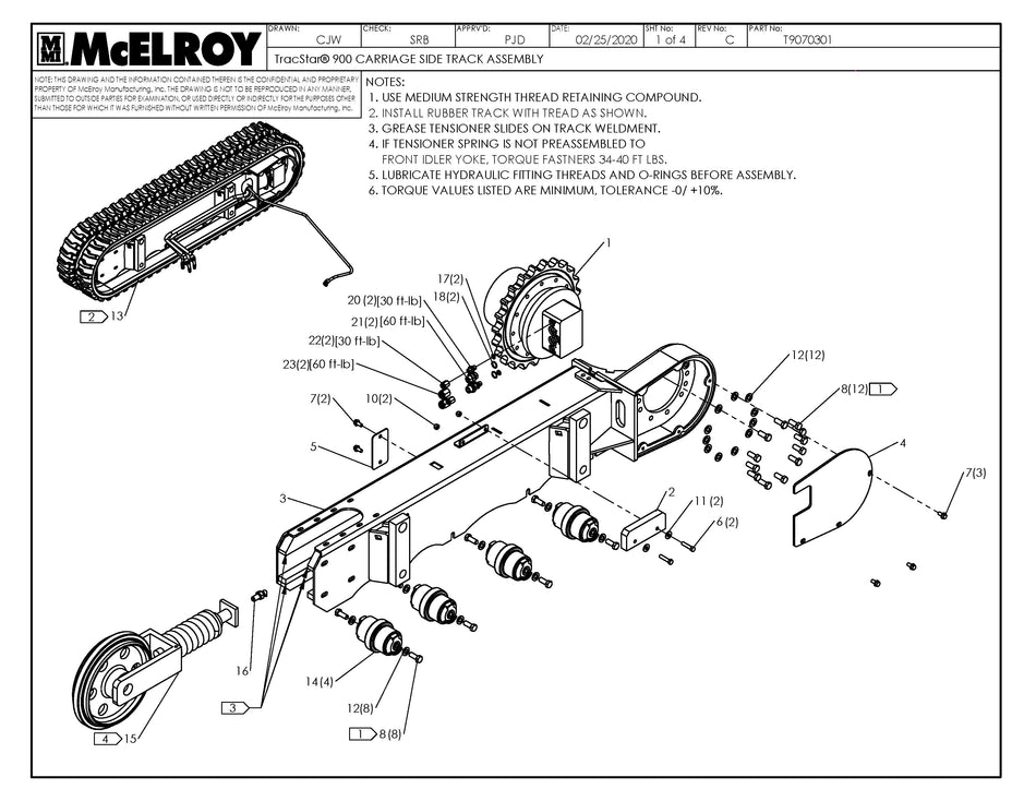 McElroy Part T9070301 - T900 CARRIAGE SIDE TRACK ASSY for sale