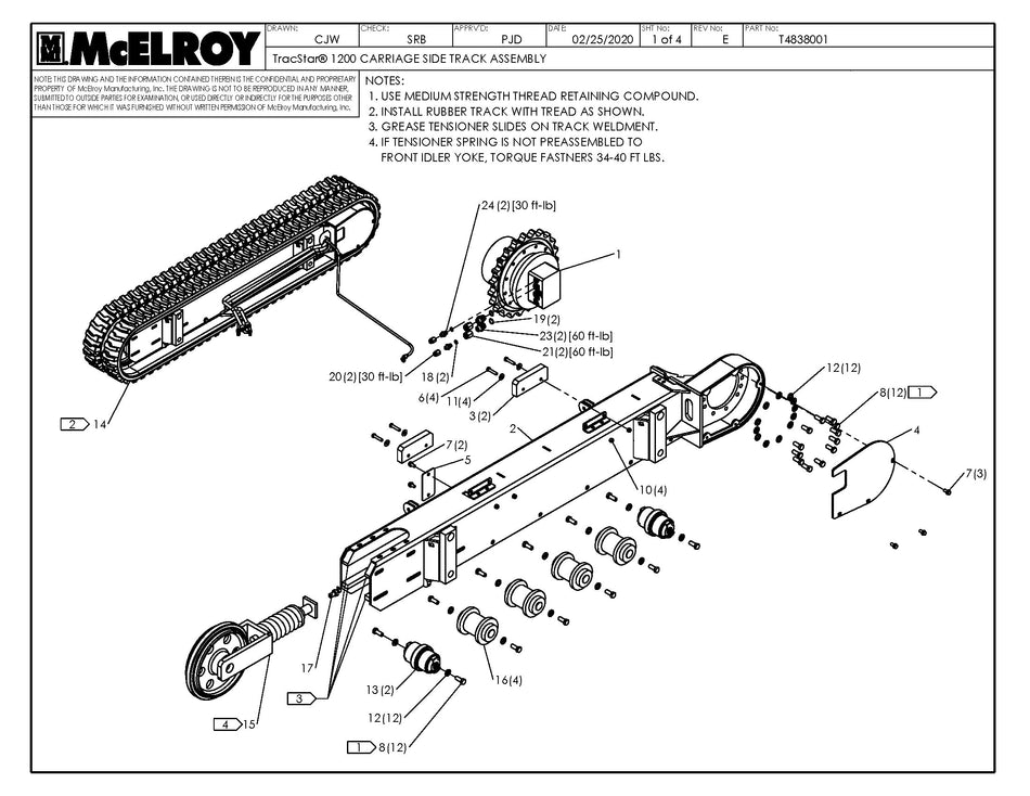 McElroy Part T4838001 - T1200 CARRIAGE SIDE TRACK ASSY for sale