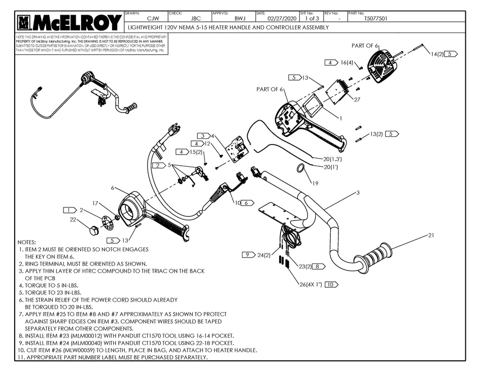 McElroy Part T5077501 - LW 120 NEMA 5-15 HTR HDL&CNTRL For Sale
