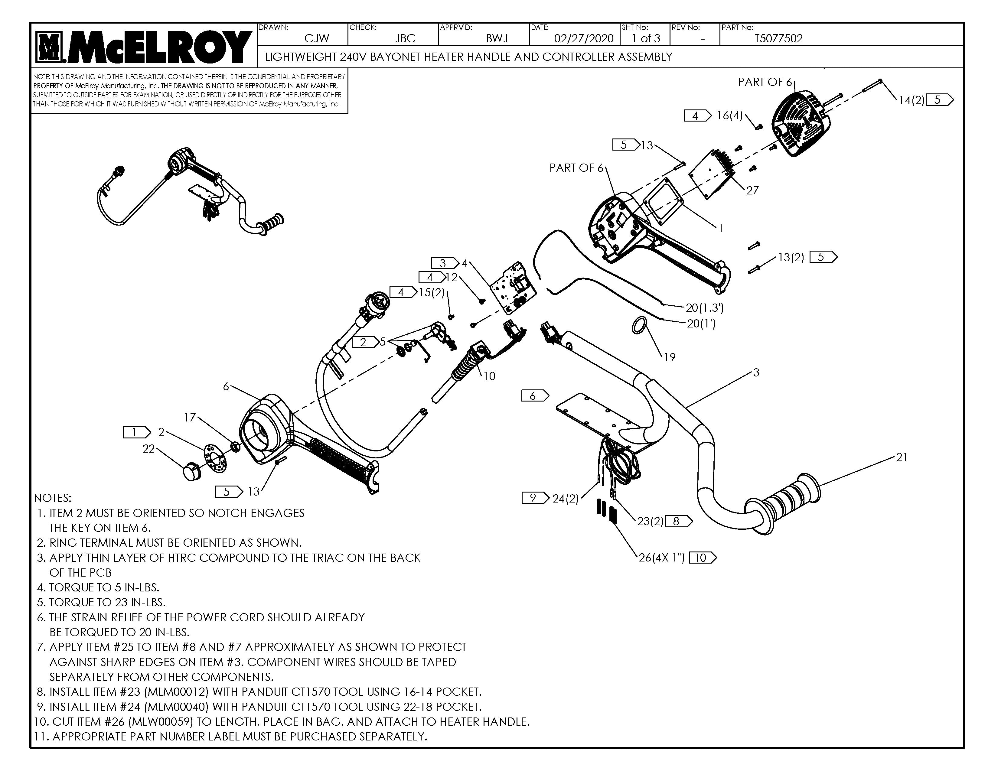 McElroy Part T5077502 - LW 240 BAYONET HTR HDL&CNTRL For Sale