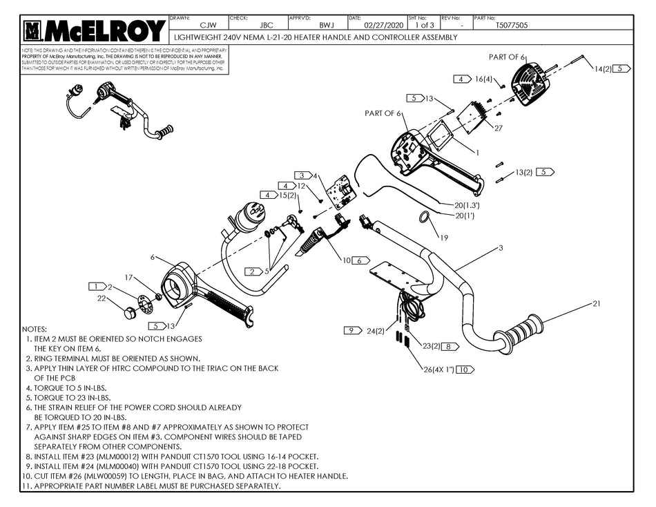 McElroy Part T5077505 - LW 240 NEMA L-21-20 HTR HDL& For Sale