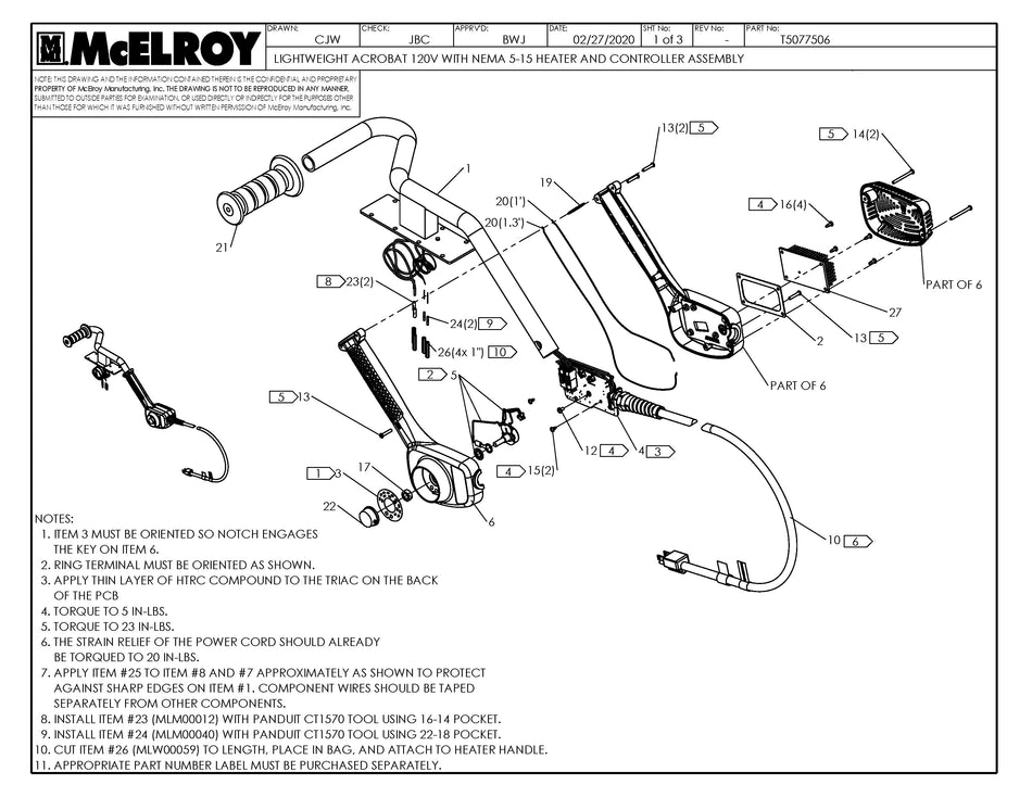 McElroy Part T5077506 - LW AC 120 NEMA 5-15 HTR HDL& For Sale