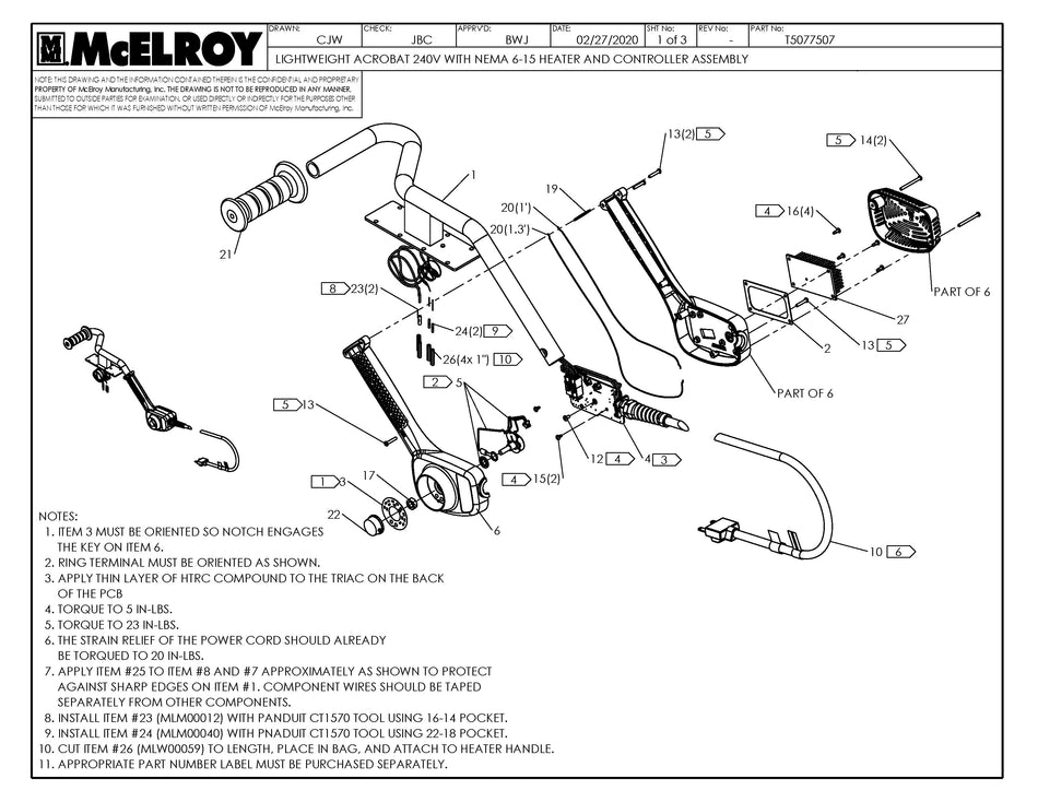 McElroy Part T5077507 - LW AC 240 NEMA 6-15 HTR HDL& For Sale