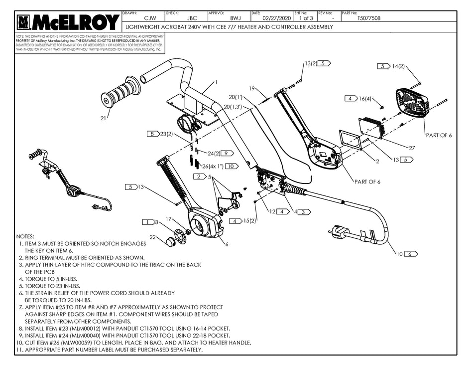 McElroy Part T5077508 - LW AC 240 CEE 7/7 HTR HDL& For Sale