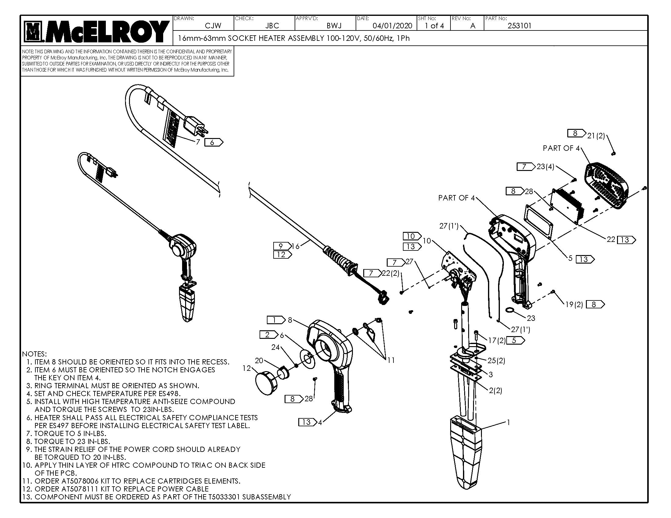 McElroy Part 253101 - 16-63MM 120V SOCKET HTR ASSY for sale