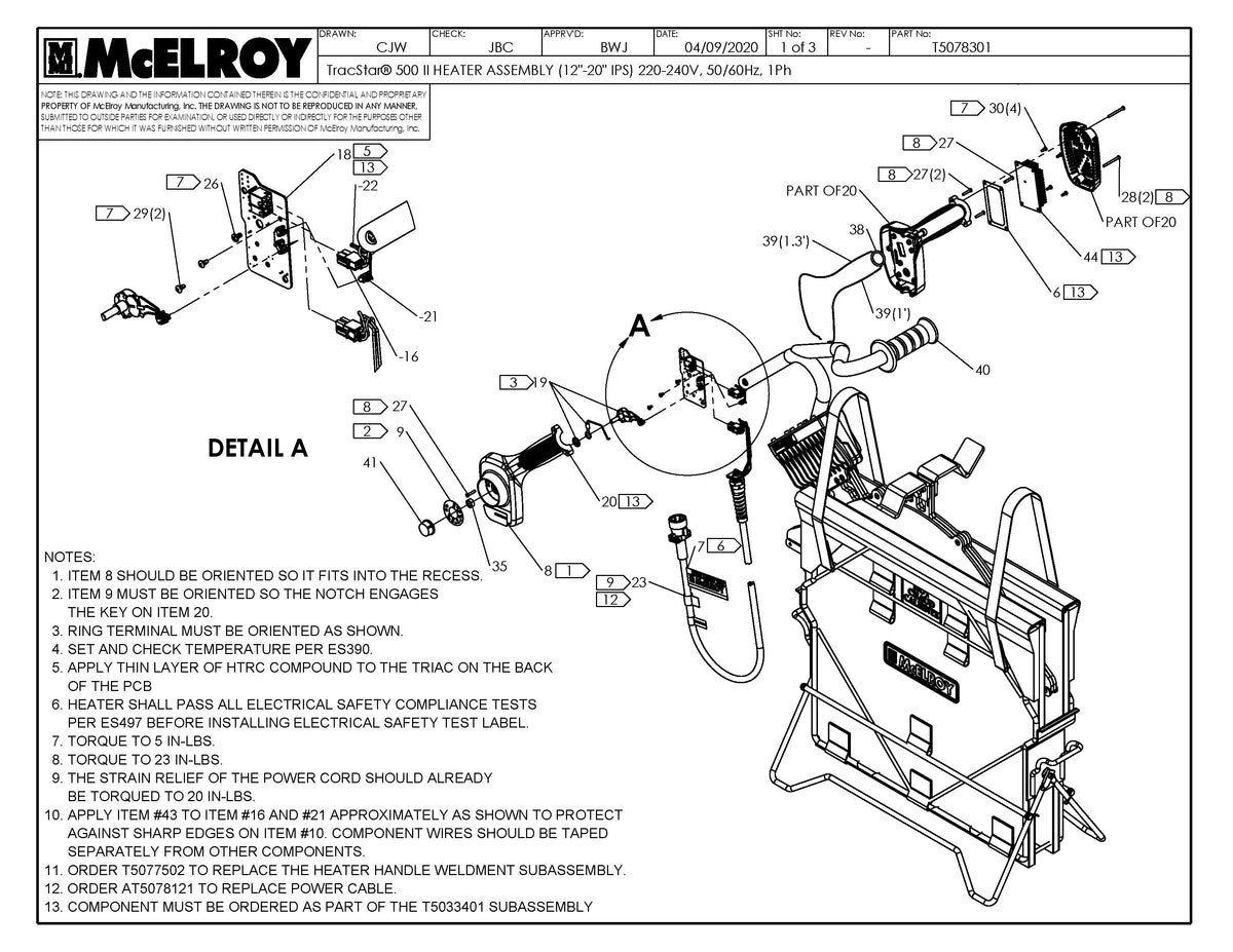 McElroy Part T5078301 - T500 II 12-20IPS 240V HTR ASSY For Sale