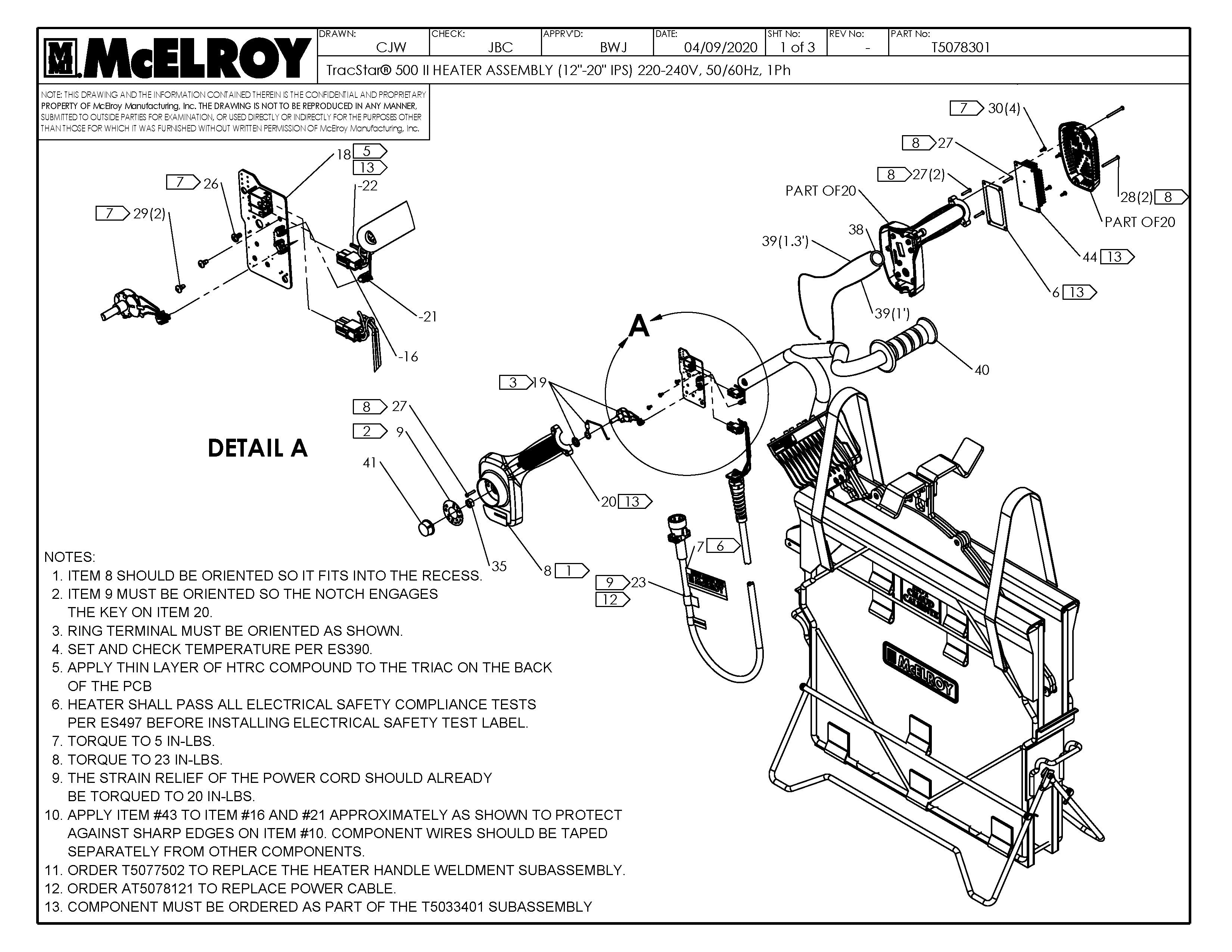 McElroy Part T5078301 - T500 II 12-20IPS 240V HTR ASSY For Sale