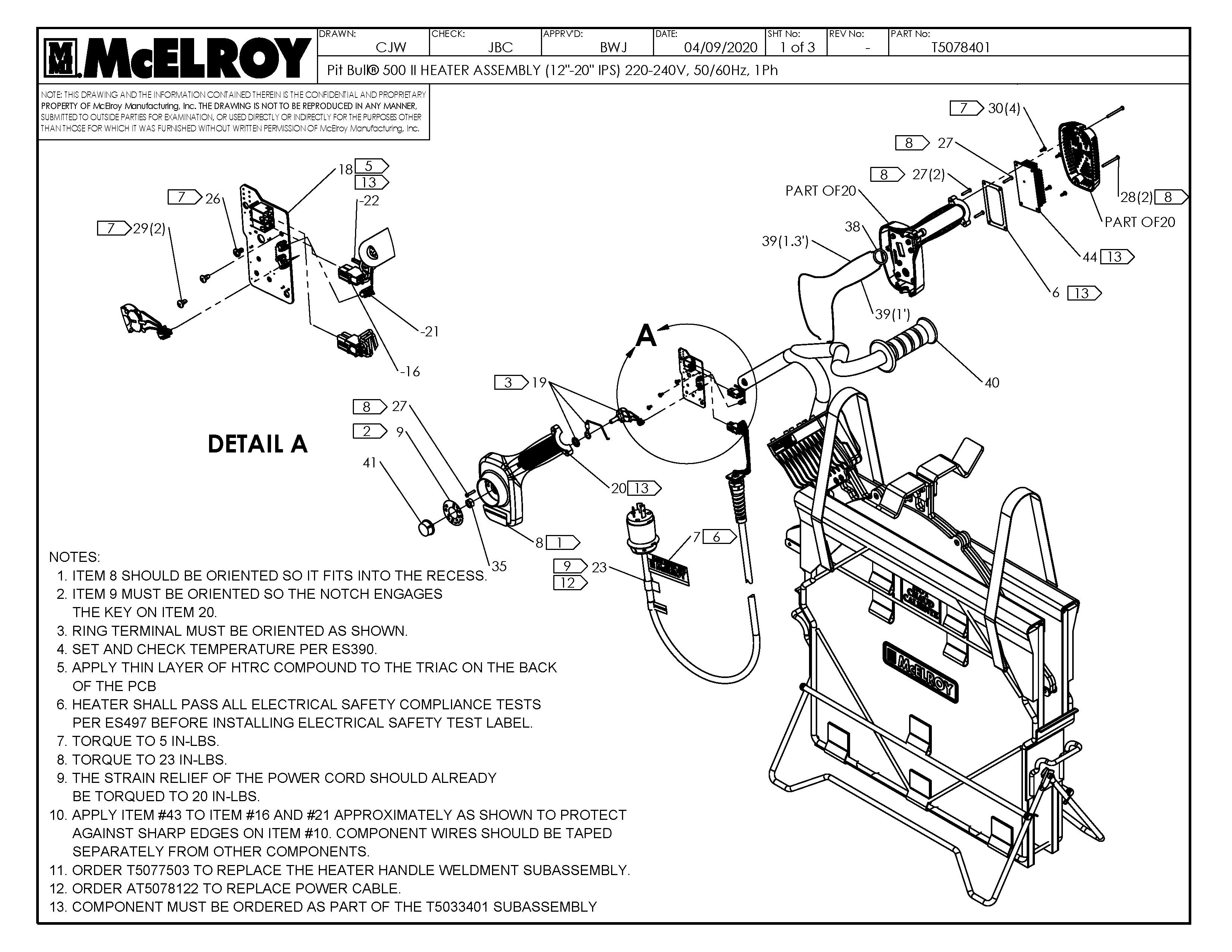McElroy Part T5078401 - PB500II 12-20IPS 240V HTR ASSY For Sale
