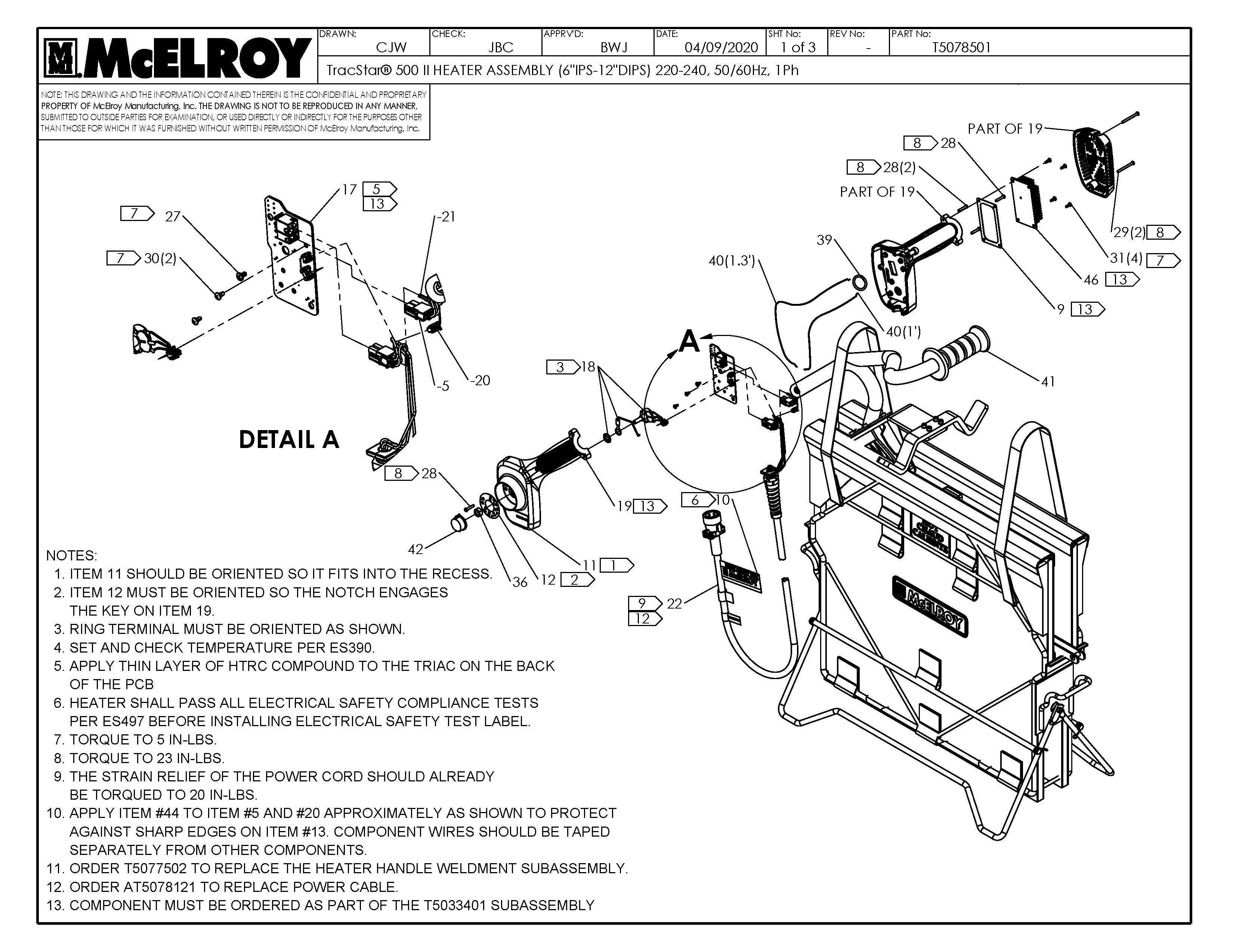 McElroy Part T5078501 - T500 II 6"-12DIPS 240 HTR ASSY For Sale