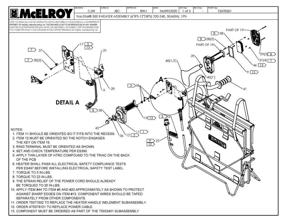 McElroy Part T5078501 - T500 II 6"-12DIPS 240 HTR ASSY For Sale