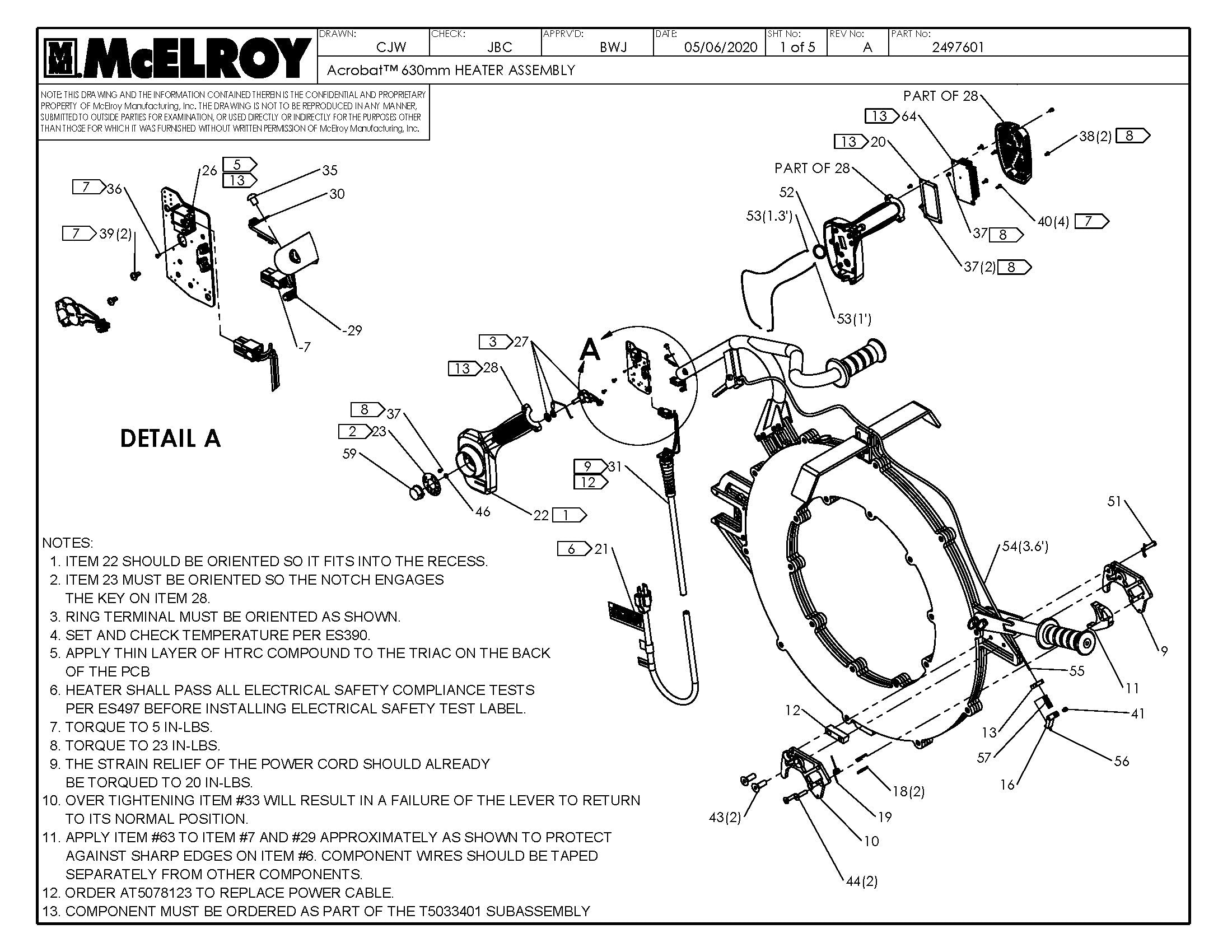 McElroy Part 2497601 - ACROBAT 630MM HEATER ASSY for sale