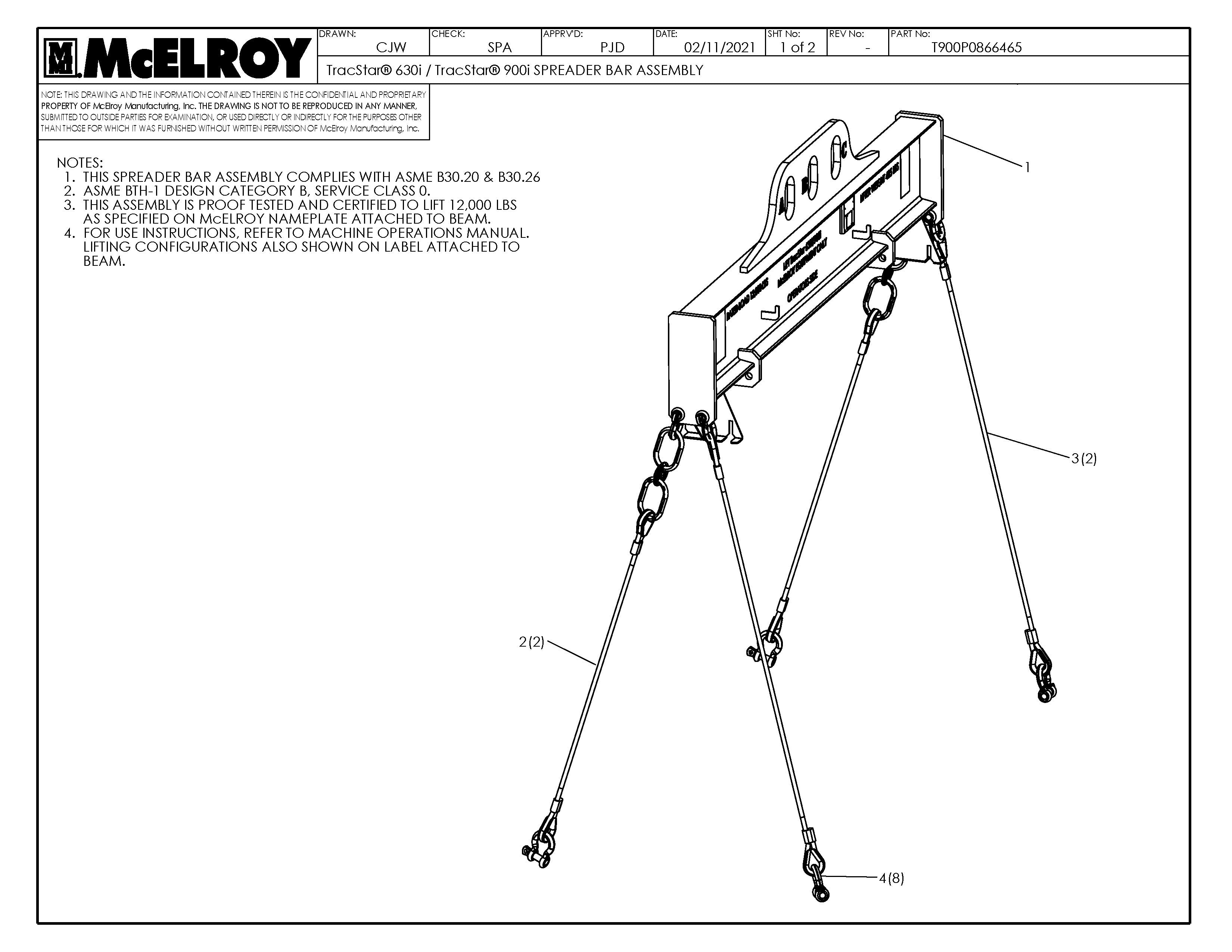 McElroy Part T900P0866465 - T630I/900I SPREADER BAR ASSY for sale