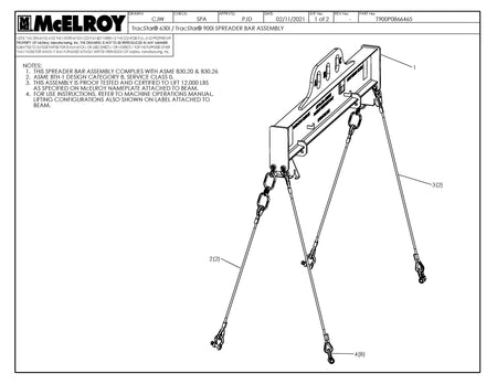 McElroy Part T900P0866465 - T630I/900I SPREADER BAR ASSY for sale