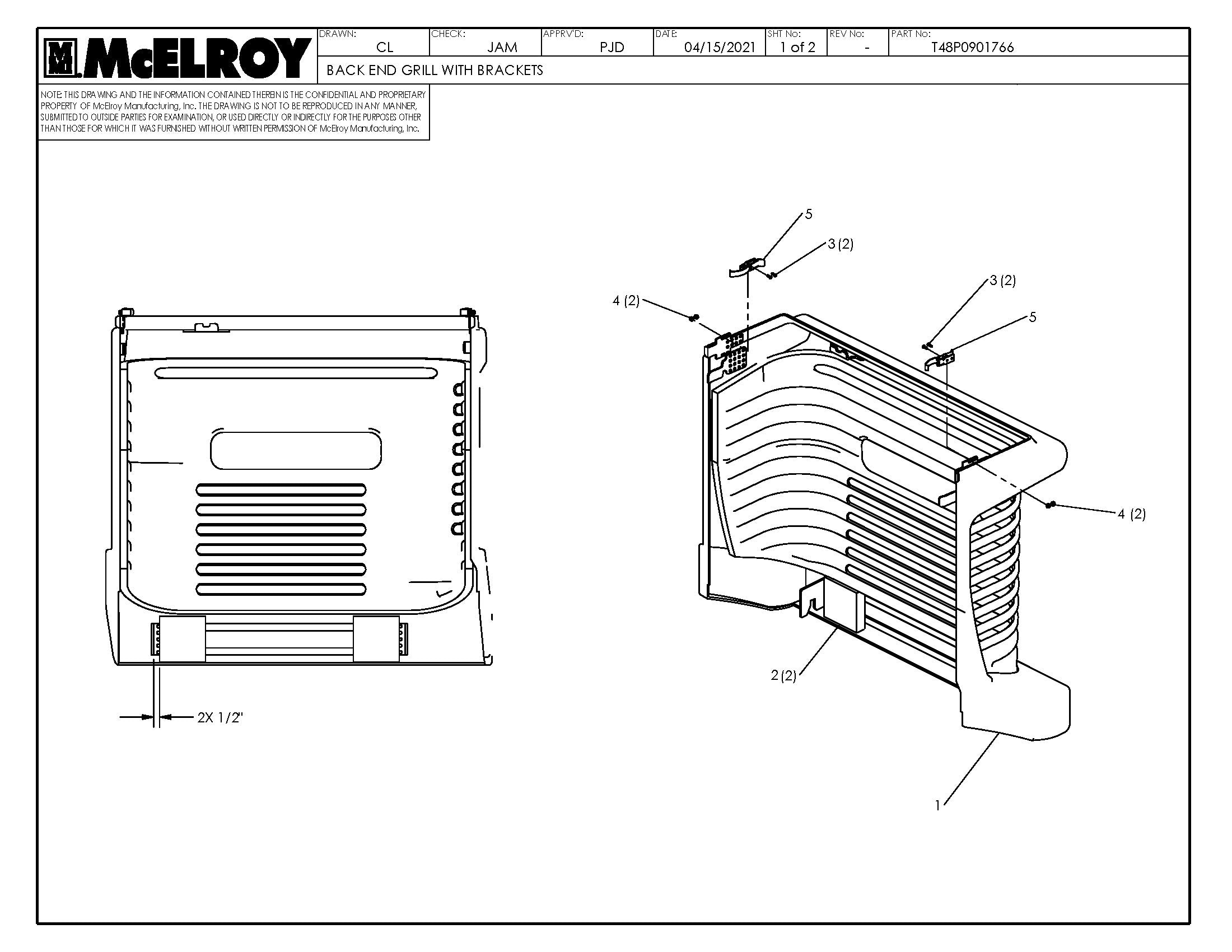 McElroy Part T48P0901766 - BACK END GRILL W/ BRACKETS for sale