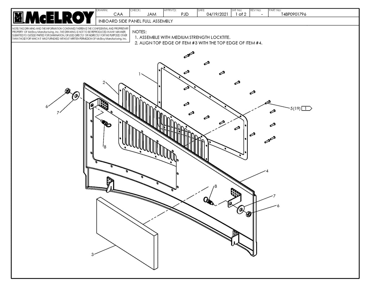 McElroy Part T48P0901796 - INBOARD SIDE PANEL FULL ASSY for sale