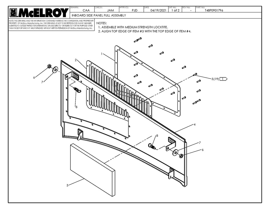 McElroy Part T48P0901796 - INBOARD SIDE PANEL FULL ASSY for sale