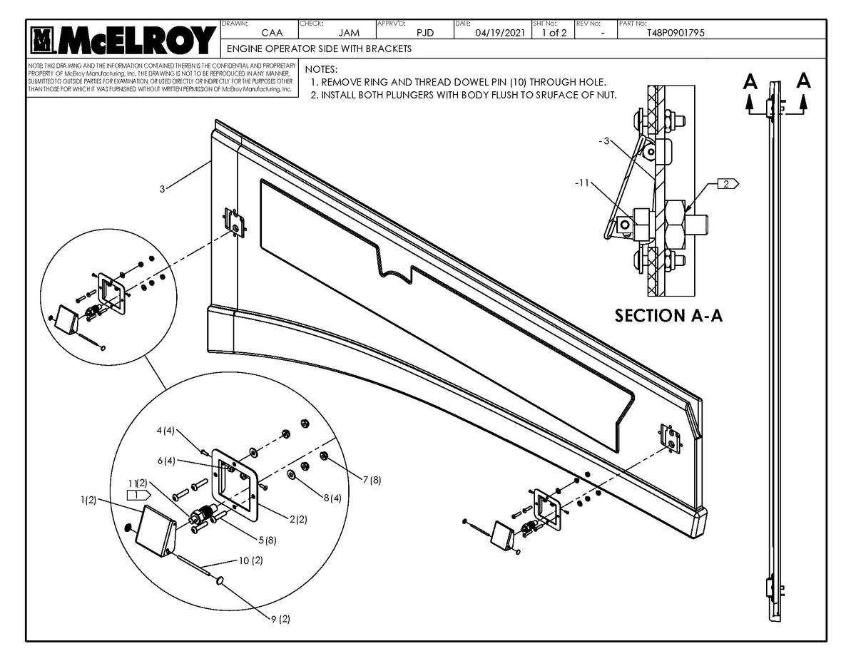 McElroy Part T48P0901795 - ENG OPERATOR SIDE W/ BRACKETS for sale