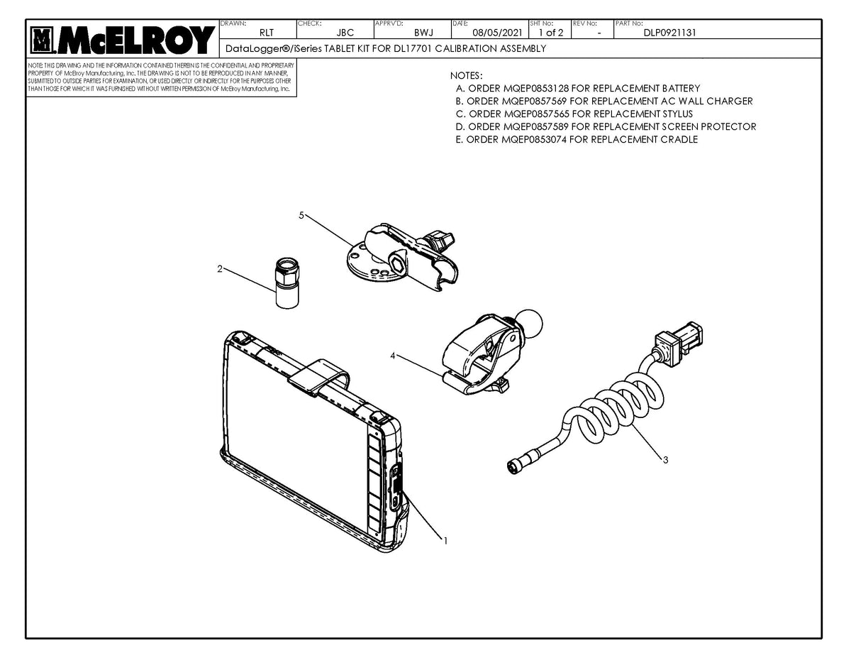 McElroy Part DLP0921131 - DL I SERIES TABLET KIT FOR for sale
