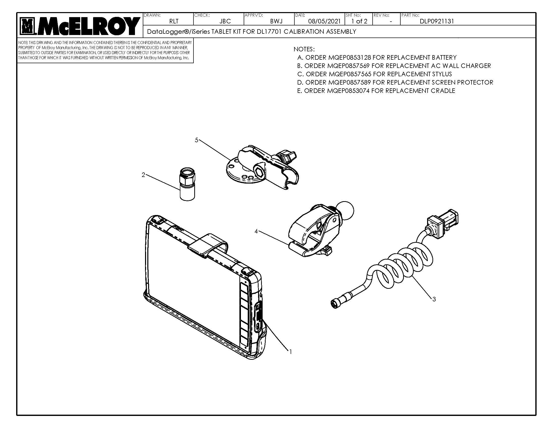 McElroy Part DLP0921131 - DL I SERIES TABLET KIT FOR for sale