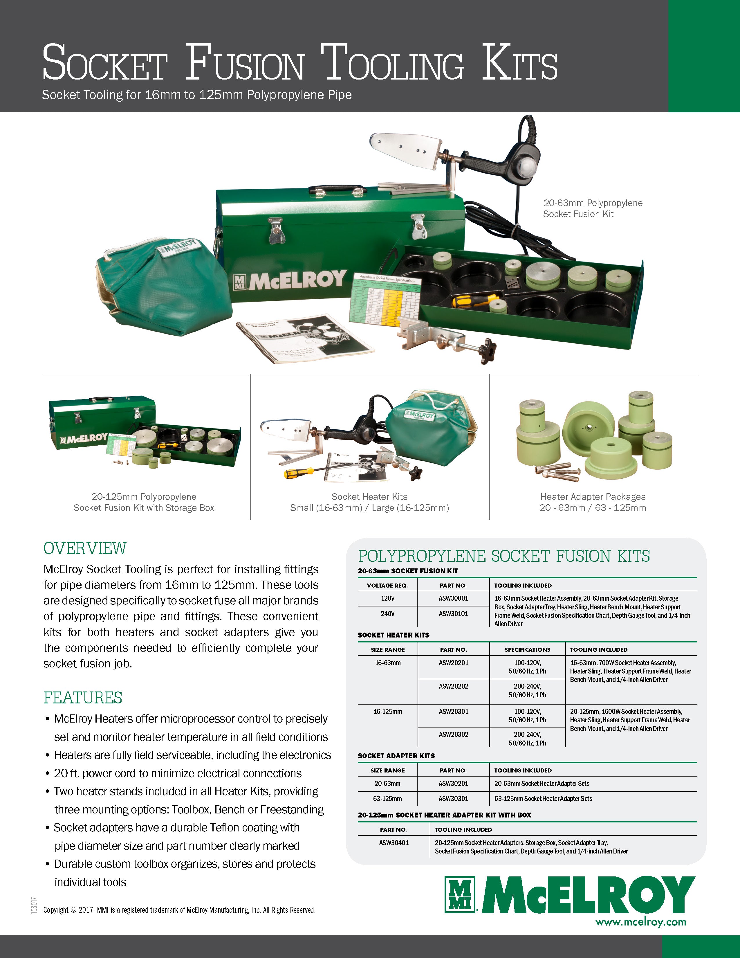 McElroy Part asw30001 - 20mm - 63mm Socket Fusion Kit for